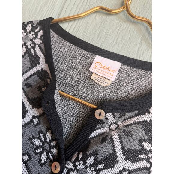 Vintage 90s Geo Floral Button Cardigan Catalina Sportswear - Picture 3 of 5